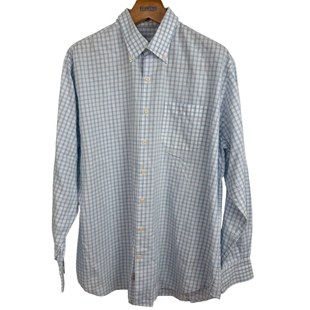 Peter Millar XL Button Down Shirt Blue Windowpane Check 100% Cotton Mens